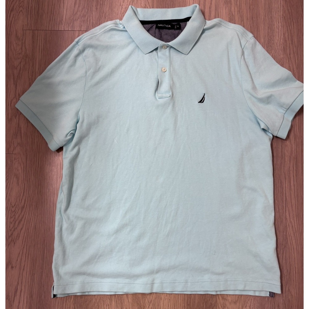 Nautica Polo Shirt Mens XL Sky Blue Soft Cotton Classic Fit Embroidered Logo